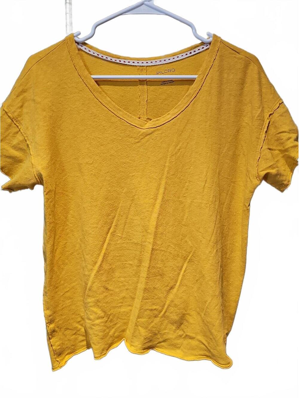 PILCRO By Anthropologie Harvest Gold Reworked Back Tie Raw Hem Tshirt Size Small